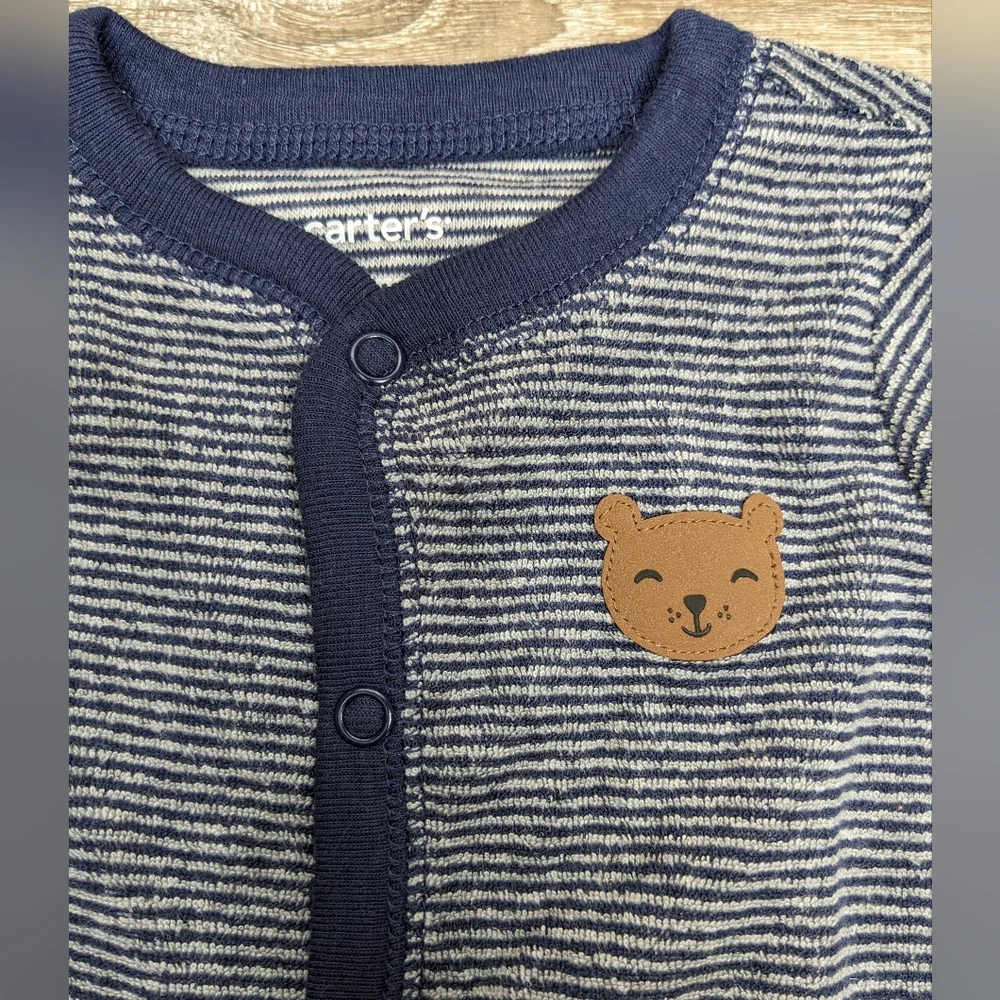 NWT Carter's Bear Blue Striped Snap Button Sleep and Play Footie Size 3-6 Months